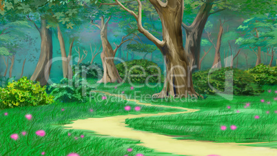 Footpath in a Fairy Tale Green Summer Forest