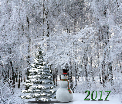 Christmas landscape with emblem 2017.