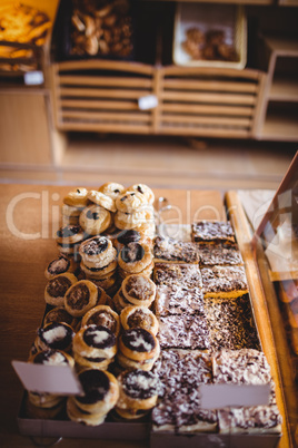 Various cookies and sweet foods in bakery shop