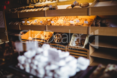 Various sweet foods in bakery shop
