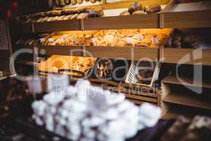 Various sweet foods in bakery shop