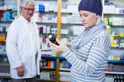 Customer checking medicine