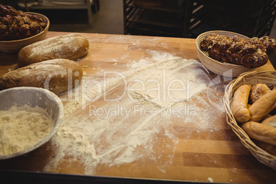 Flour with bread on a table