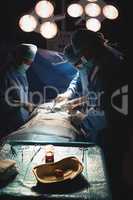 Surgery team operating a patient in an operating room