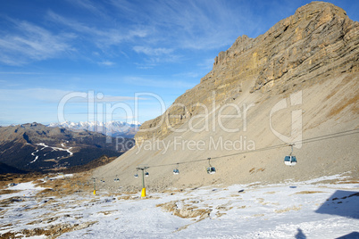 The ski slope with a view on Dolomiti mountains, Madonna di Camp