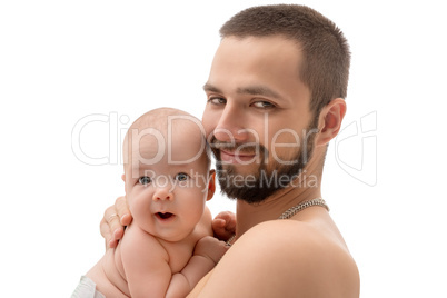 Happy young father posing with his baby