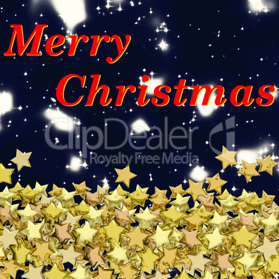 Christmas card with background and many gold stars, 3d illustration