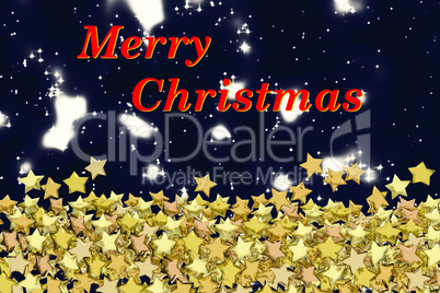 Christmas card with background and many gold stars, 3d illustration