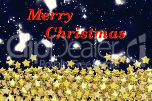 Christmas card with background and many gold stars, 3d illustration