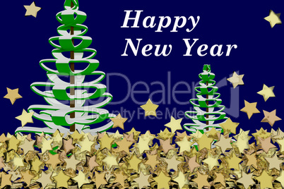 Christmas card with background and many gold stars, 3d illustration