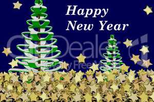Christmas card with background and many gold stars, 3d illustration