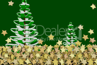 Christmas card with background and many gold stars, 3d illustration