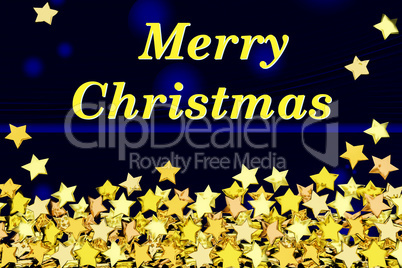 Christmas card with background and many gold stars, 3d illustration