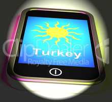 Turkey On Phone Displays Holidays And Sunny Weather