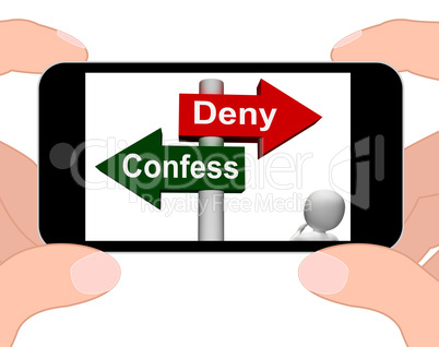 Confess Deny Signpost Displays Confessing Or Denying Guilt Innoc