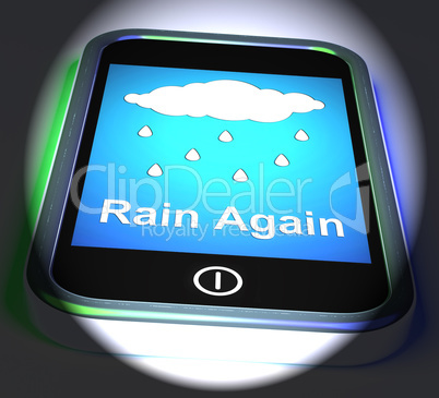 Rain Again On Phone Displays Wet  Miserable Weather