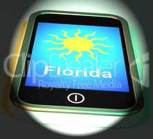 Florida And Sun On Phone Displays Great Weather In Sunshine Stat