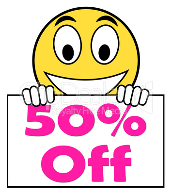 Fifty Percent Sign Shows Sale Discount Or 50 Off