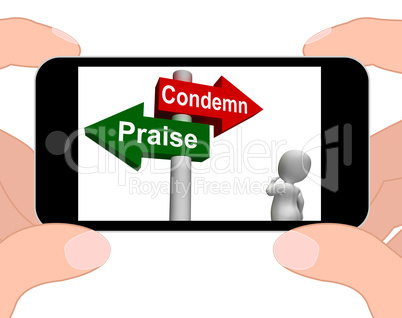 Condemn Praise Signpost Displays Appreciate or Blame