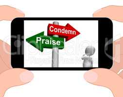 Condemn Praise Signpost Displays Appreciate or Blame