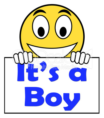 It's A Boy On Sign Shows Newborn Male Baby