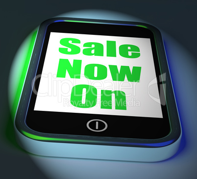 Sale Now On Phone Displays Promotional Savings Or Discounts
