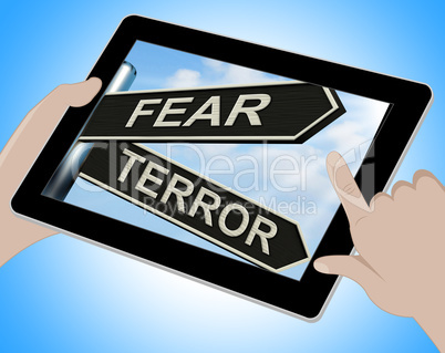 Fear Terror Tablet Shows Frightened And Terrified