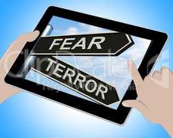 Fear Terror Tablet Shows Frightened And Terrified