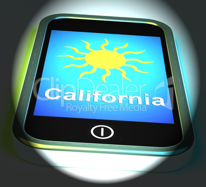 California And Sun On Phone Displays Great Weather In Golden Sta