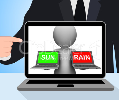 Sun Rain Laptops Displays Weather Forecast Sunny or Raining