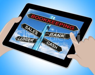 Bookkeeping Tablet Means Sales Ledger Bank And Cash