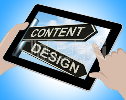 Content Design Tablet Means Message And Graphics