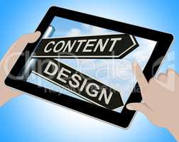 Content Design Tablet Means Message And Graphics