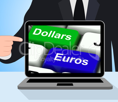 Dollar And Euros Keys Displays Foreign Currency Exchange Online
