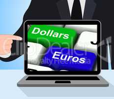 Dollar And Euros Keys Displays Foreign Currency Exchange Online
