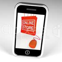 Online Store Bag Displays Shopping and Buying From Internet Stor