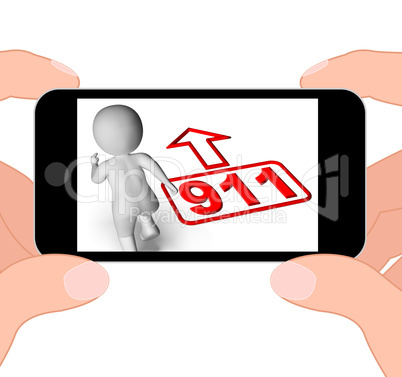 Running Character And 911 Nine One Displays Emergency Help Rescu