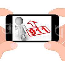 Running Character And 911 Nine One Displays Emergency Help Rescu
