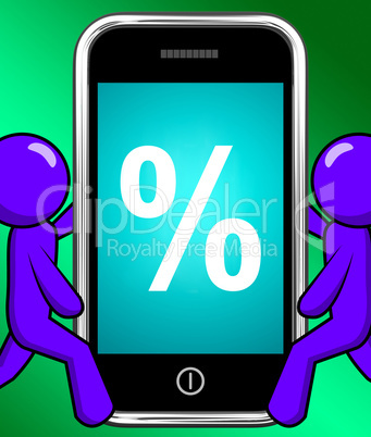 Percent Sign On Phone Displays Percentage Discount Or Investment