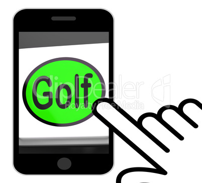 Golf Button Displays Golfer Club Or Golfing
