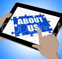 About Us Tablet Shows Contact And Website Information