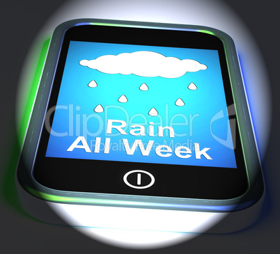 Rain All Week On Phone Displays Wet  Miserable Weather