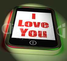 I Love You On Phone Displays Adore Romance