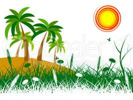 Tropical Island Means Palm Tree And Beach