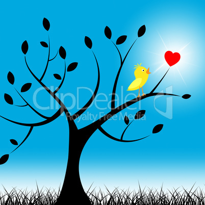 Tree Birds Means Valentine Day And Environment