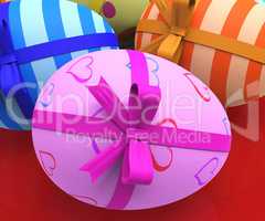 Easter Eggs Indicates Gift Bow And Colorful