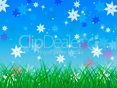 Floral Background Represents Green Grass And Petals