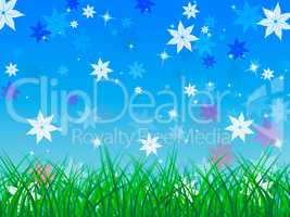 Floral Background Represents Green Grass And Petals