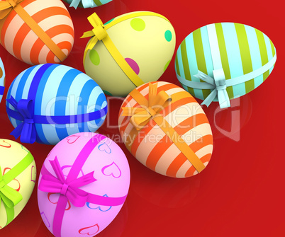 Easter Eggs Indicates Gift Bow And Colour