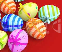 Easter Eggs Indicates Gift Bow And Colour